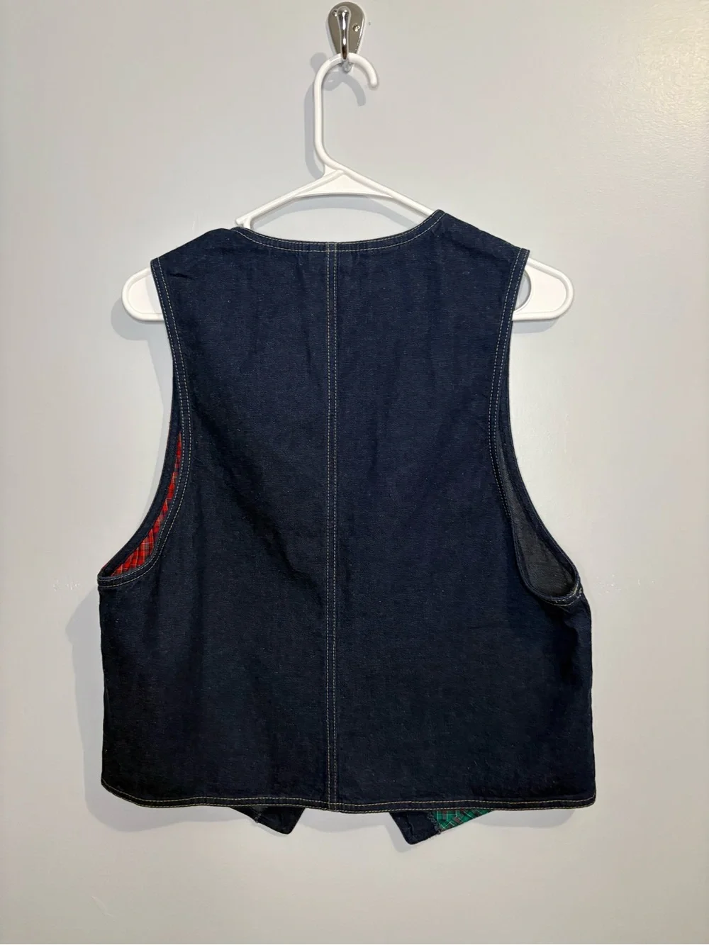 Vintage Napa Valley Plaid Patchwork Vest Denim Red Green Women’s Medium Light - Picture 6 of 13